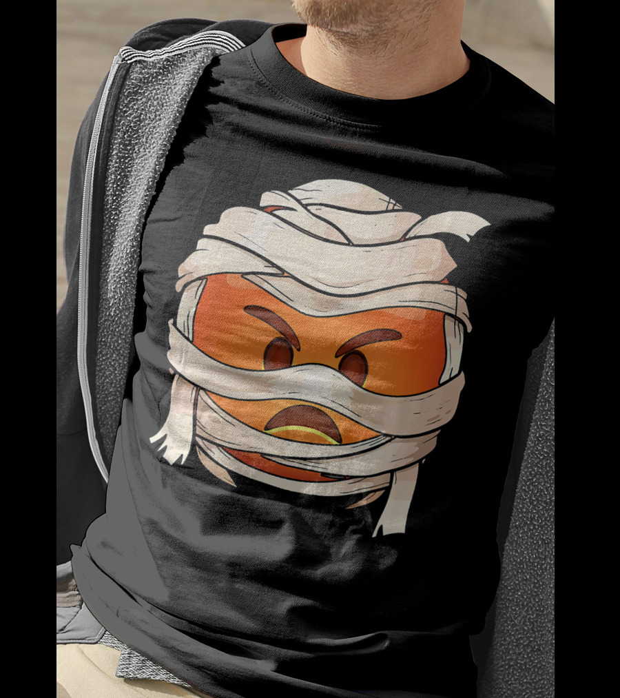 Pouting Face Mummy Emoji Halloween Wrapped In Bandages T-Shirt