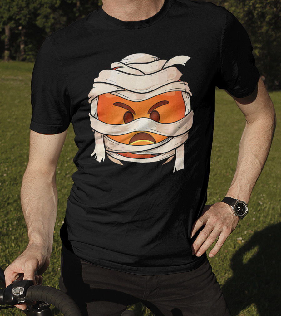 Pouting Face Mummy Emoji Halloween Wrapped In Bandages T-Shirt