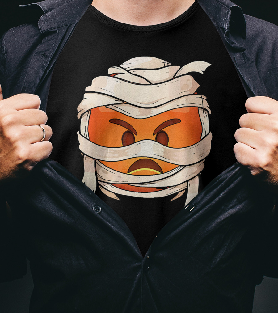 Pouting Face Mummy Emoji Halloween Wrapped In Bandages T-Shirt
