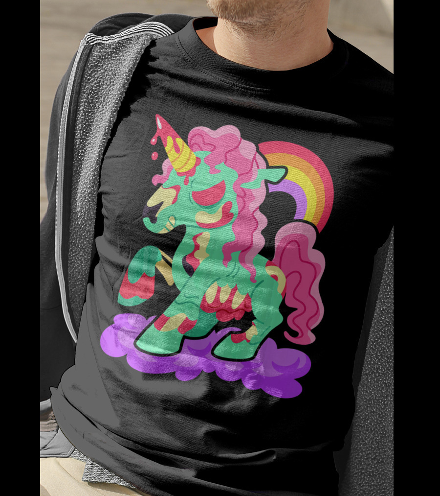 Zombie Unicorn With Rainbow Mane And Tail T-Shirt