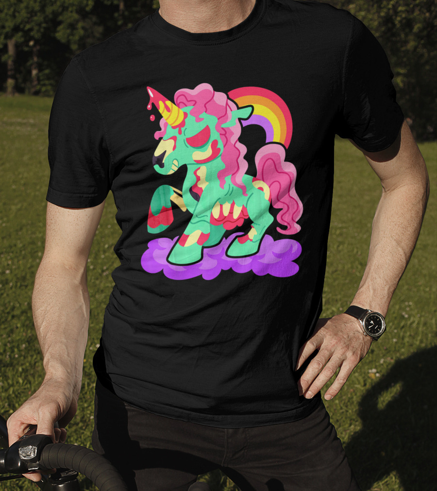 Zombie Unicorn With Rainbow Mane And Tail T-Shirt