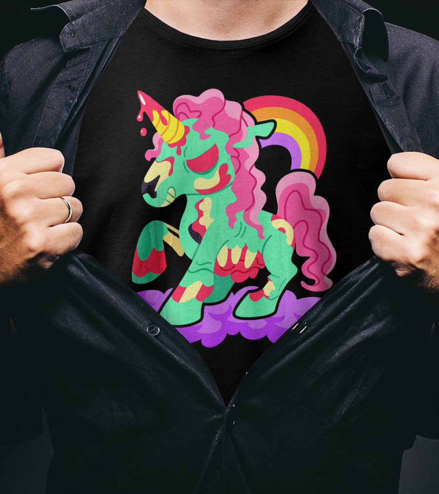Zombie Unicorn With Rainbow Mane And Tail T-Shirt