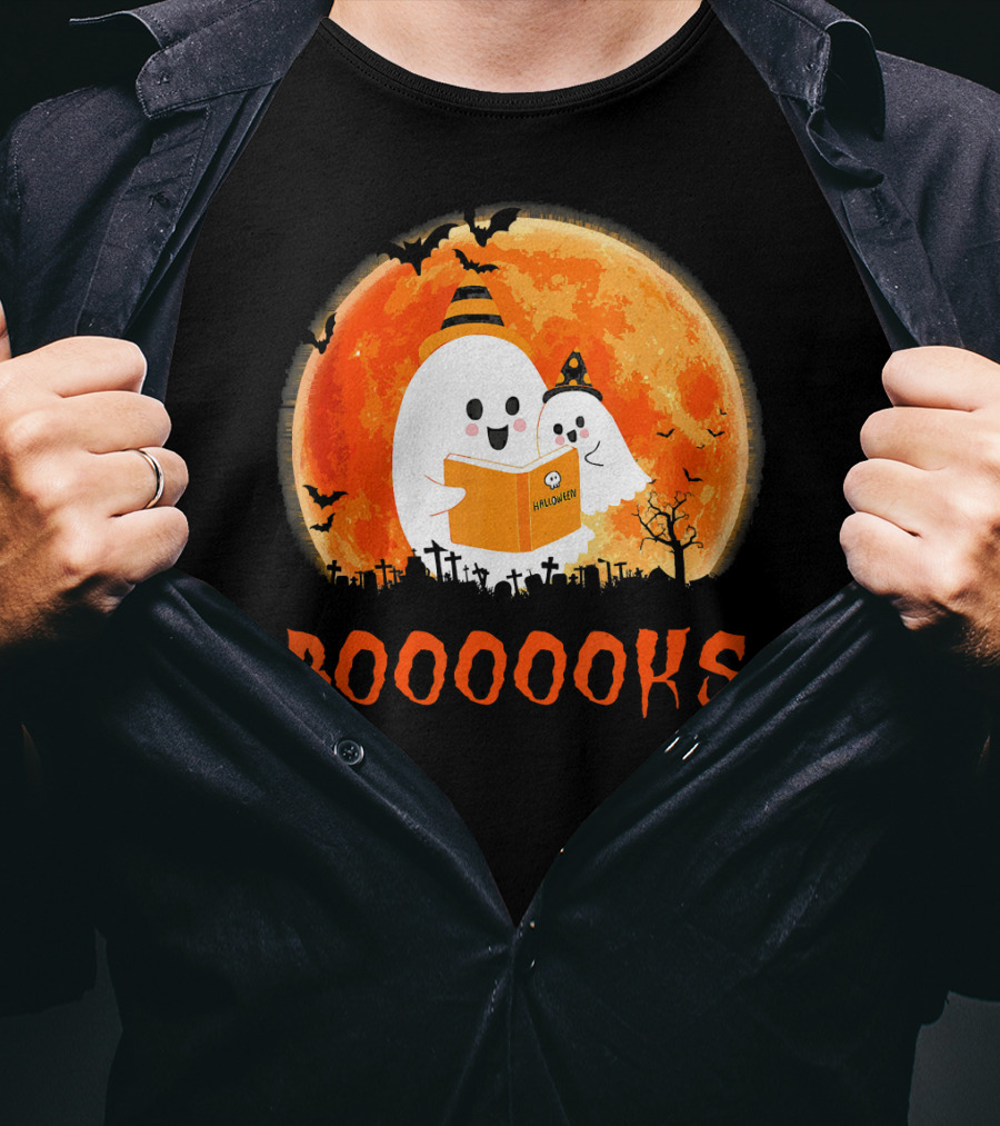 Halloween Ghosts Reading Booooooks With Funny Teacher T-Shirt