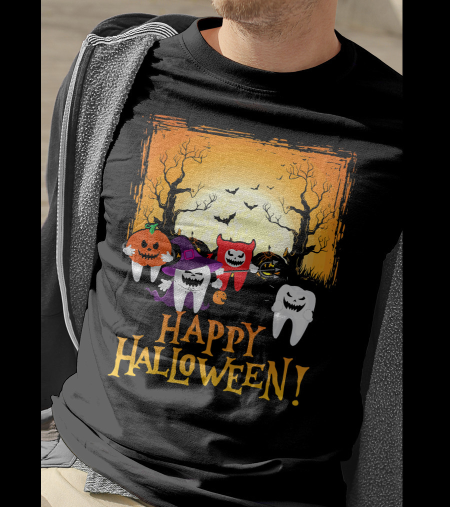 Happy Halloween Funny Teeth And Pumpkins T-Shirt