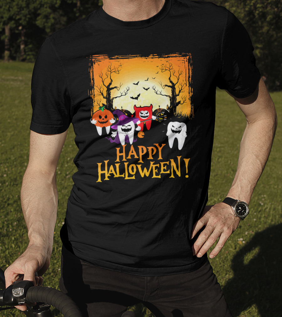 Happy Halloween Funny Teeth And Pumpkins T-Shirt