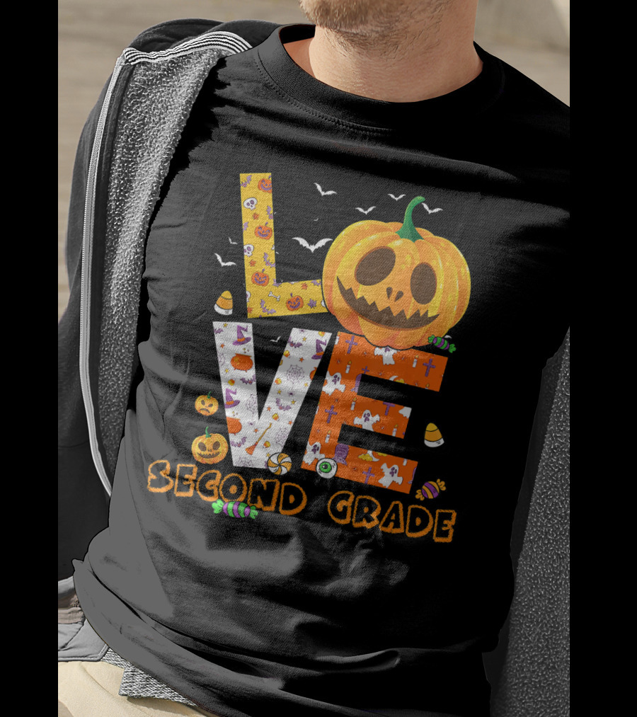 Love Second Grade Funny Halloween Pumpkin Kids T-Shirt