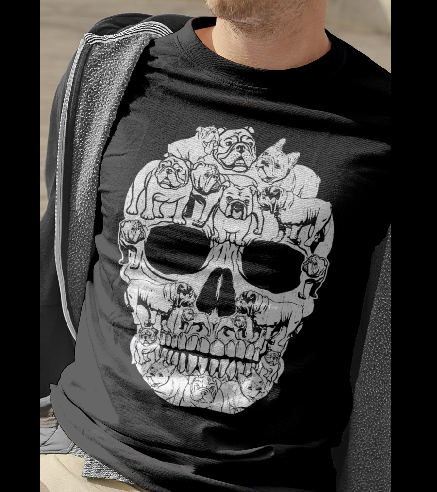 English Bulldog Dog Skull Halloween T-Shirt