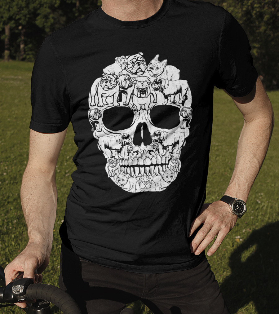 English Bulldog Dog Skull Halloween T-Shirt