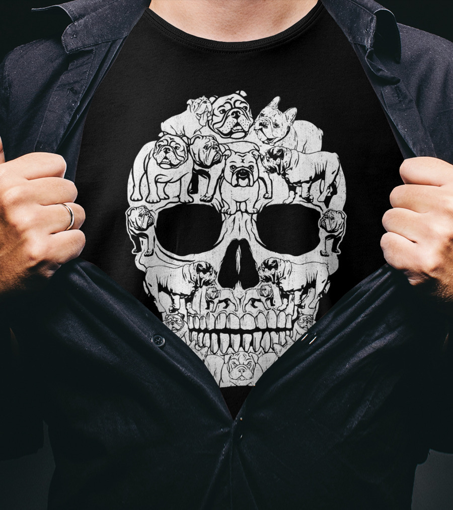 English Bulldog Dog Skull Halloween T-Shirt