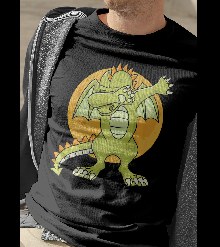 Halloween Dabbing Dragon With Orange Moon Background T-Shirt