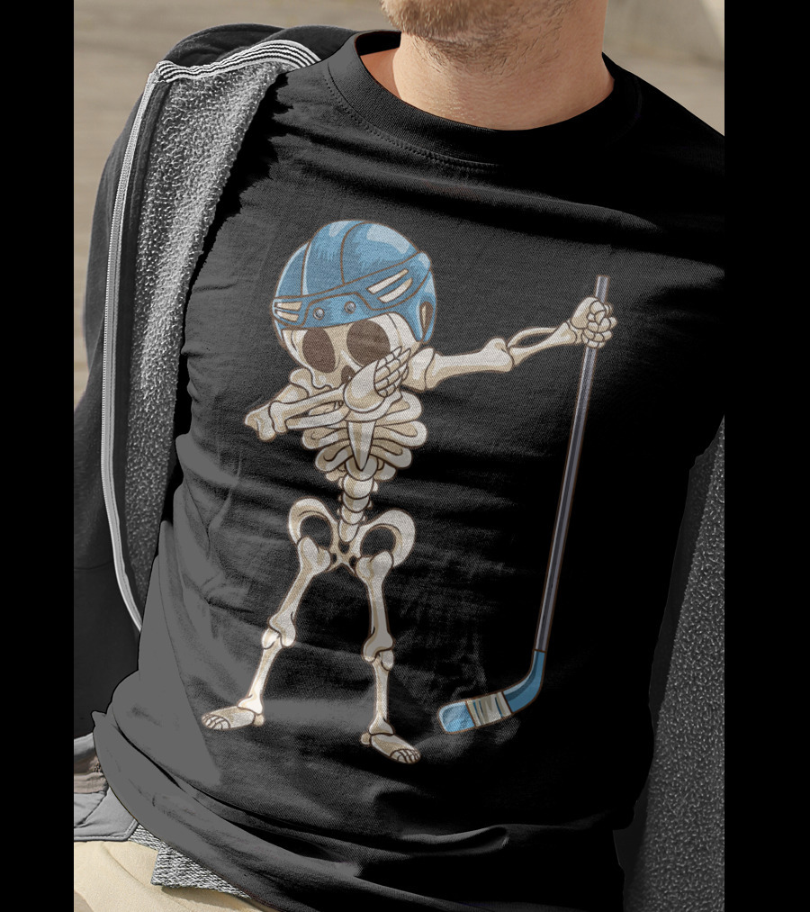 Dabbing Skeleton With Hockey Stick And Helmet T-Shirt