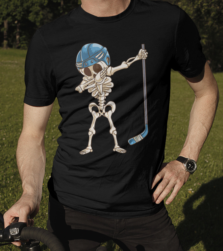 Dabbing Skeleton With Hockey Stick And Helmet T-Shirt