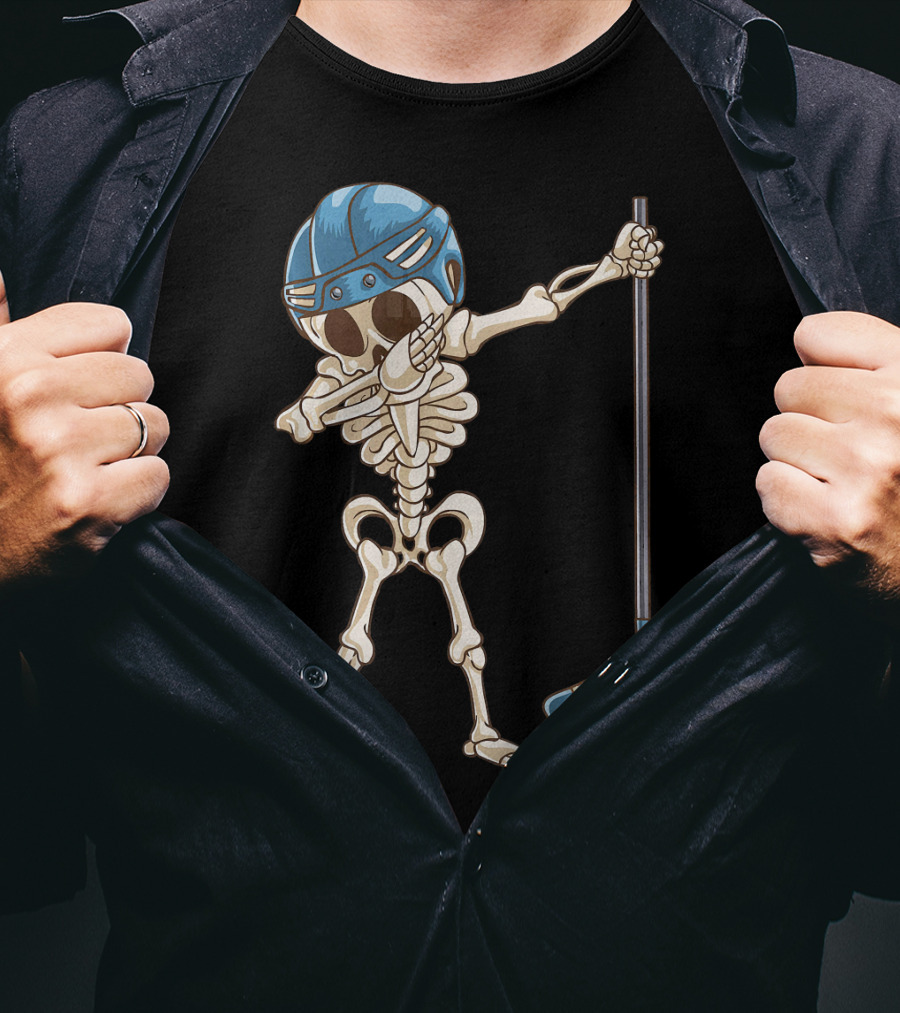 Dabbing Skeleton With Hockey Stick And Helmet T-Shirt