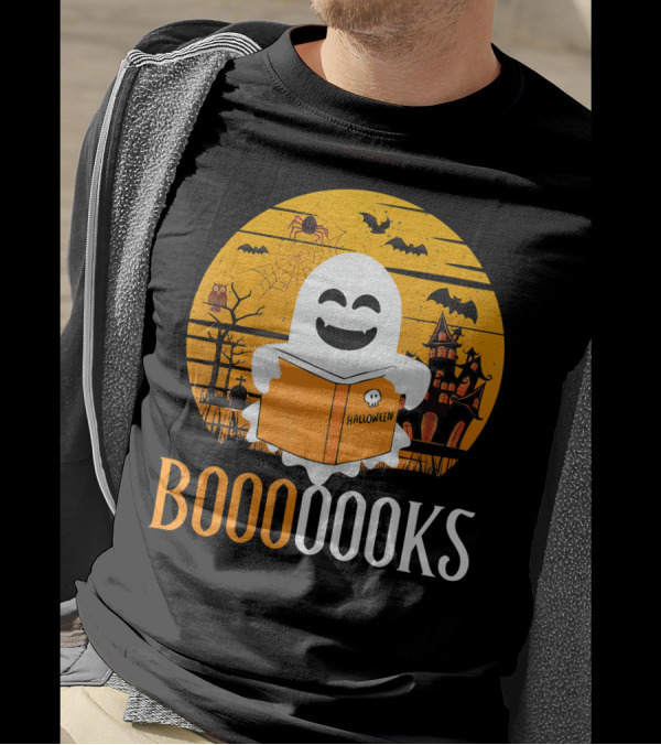 Booooooks Boo Read Books Funny Nerd Halloween Ghost Reading T-Shirt