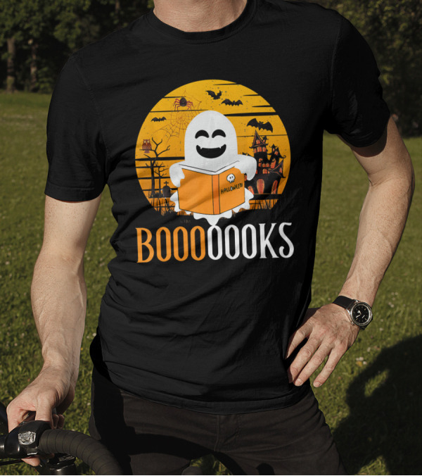 Booooooks Boo Read Books Funny Nerd Halloween Ghost Reading T-Shirt