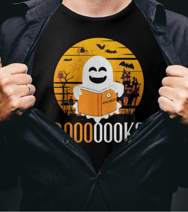 Booooooks Boo Read Books Funny Nerd Halloween Ghost Reading T-Shirt