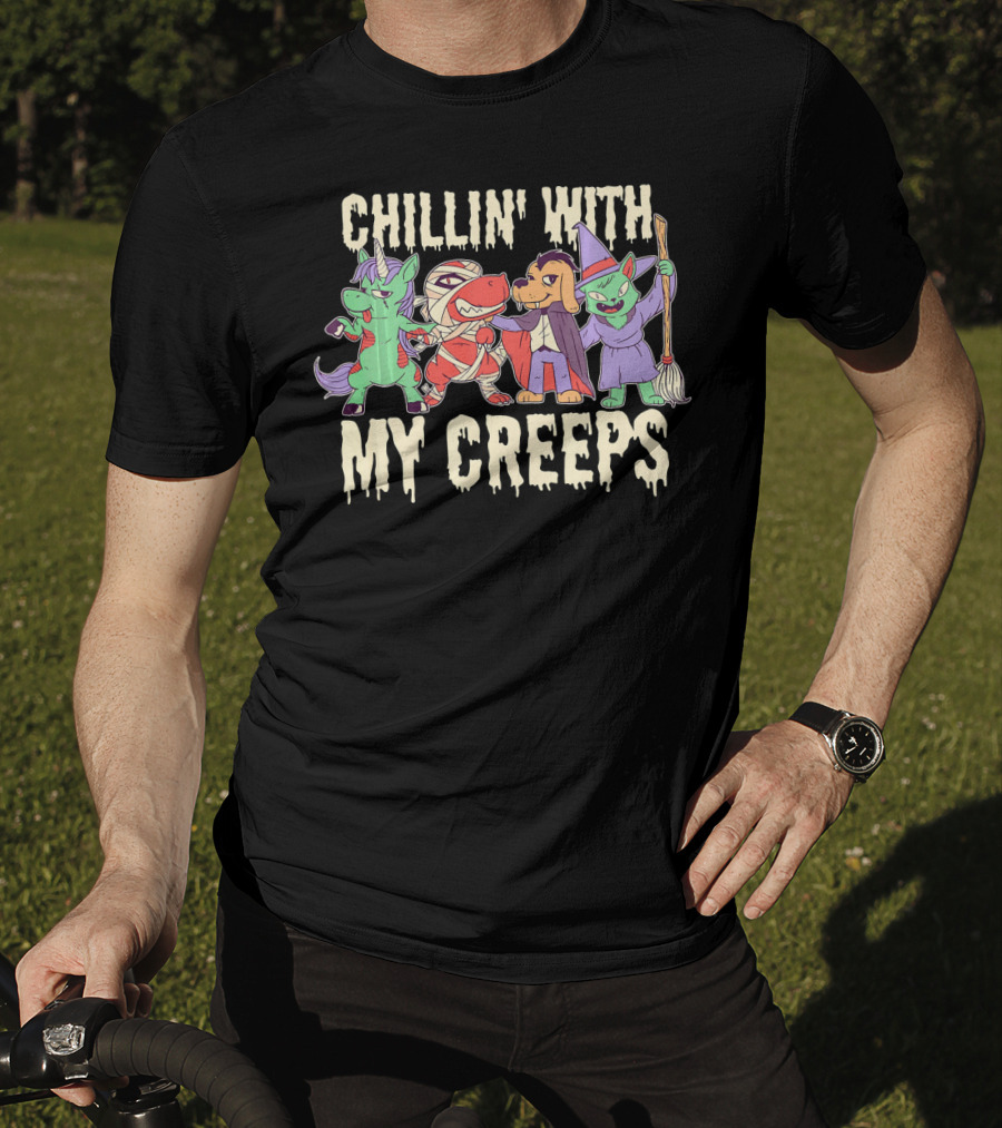 CHILLIN' WITH MY CREEPS Funny Animals Halloween T-Shirt