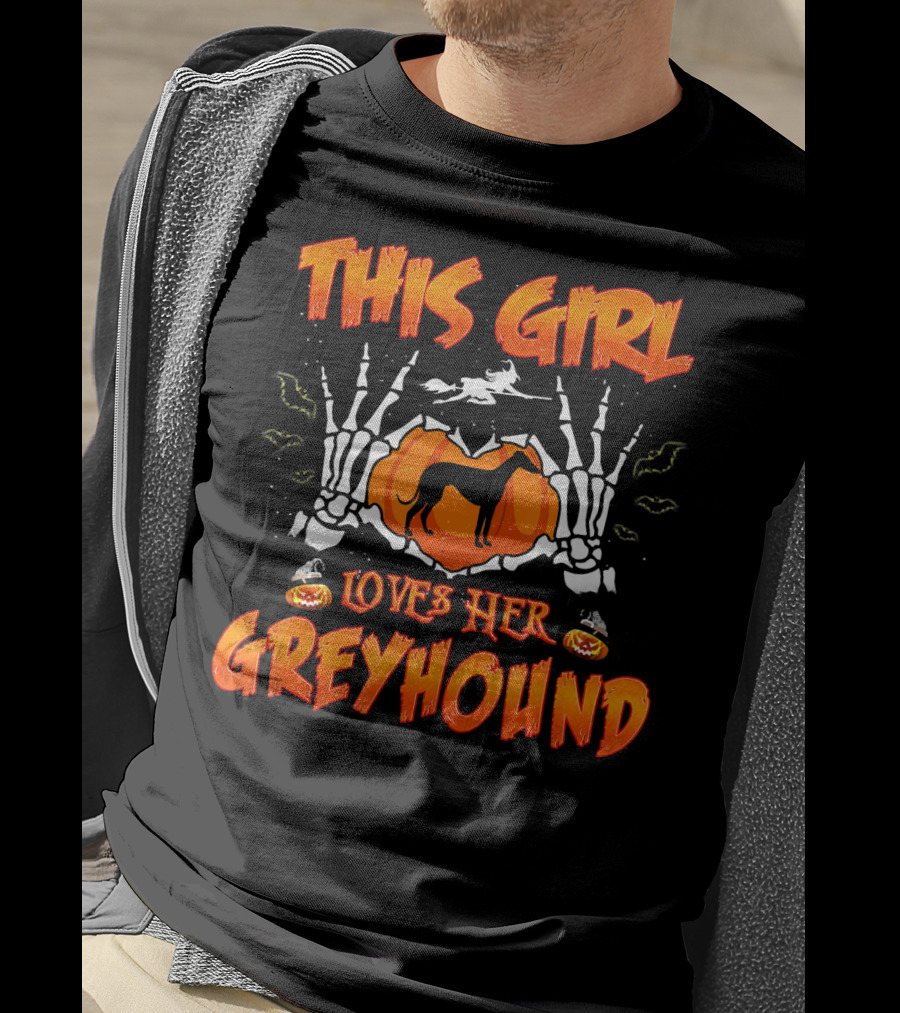 This Girl Loves Her Greyhound Skeleton Halloween Pumpkin T-Shirt