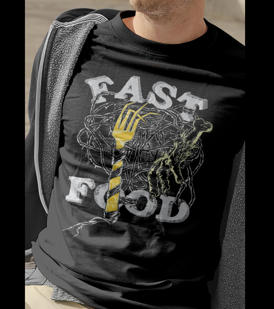 Fast Food Zombie Brains Fork And Hand Horror T-Shirt