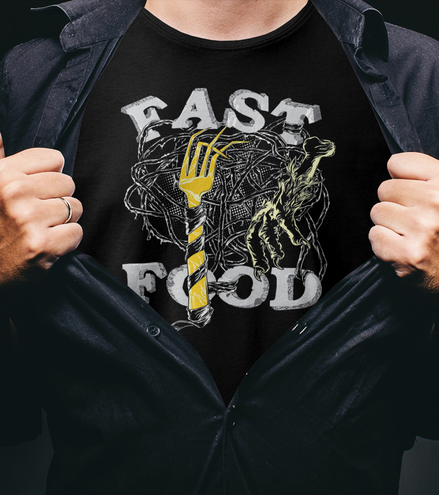 Fast Food Zombie Brains Fork And Hand Horror T-Shirt