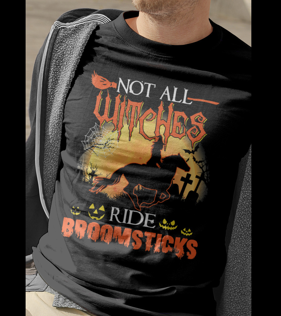 Not All Witches Ride Broomsticks Halloween Graveyard Jack-O'-Lanterns Horse T-Shirt