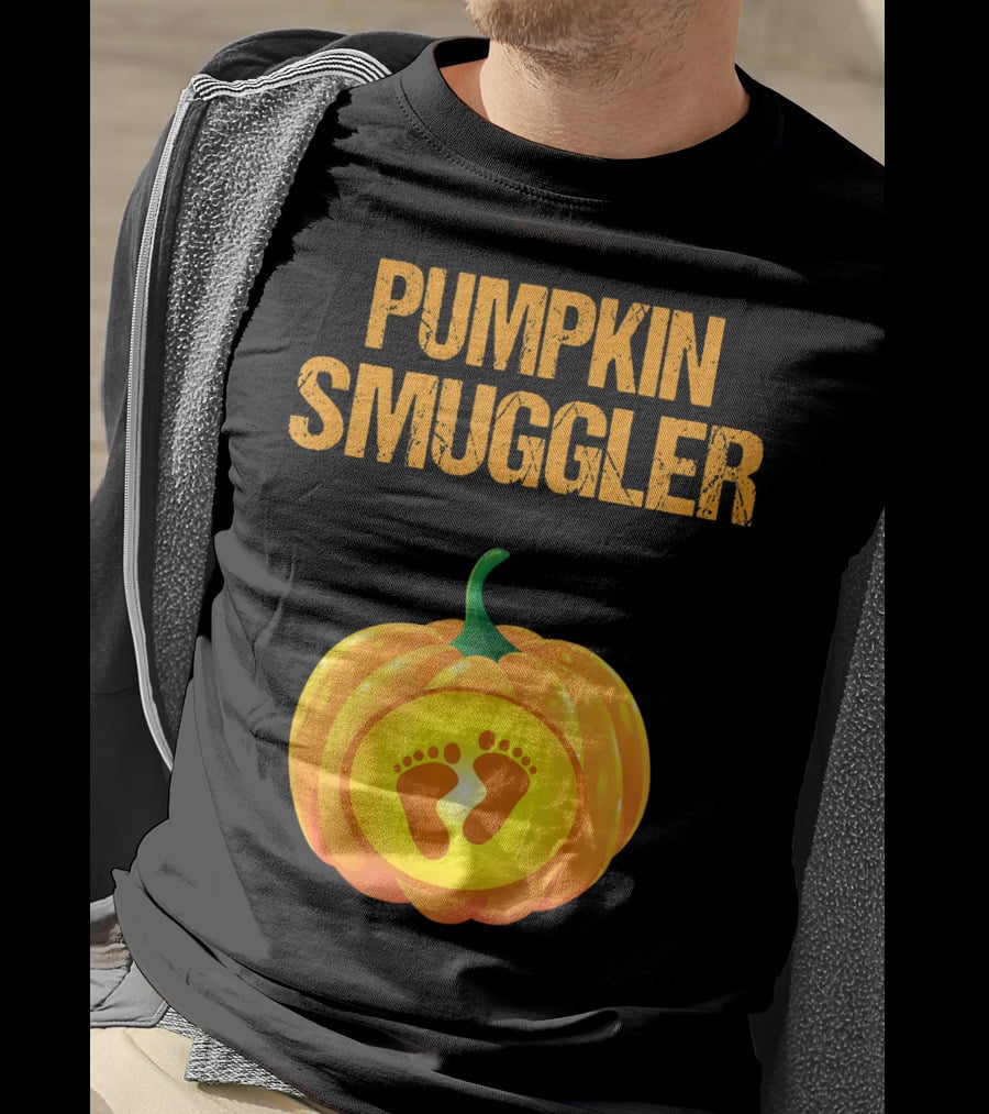 Pumpkin Smuggler Pregnancy Announcement With Baby Footprints T-Shirt
