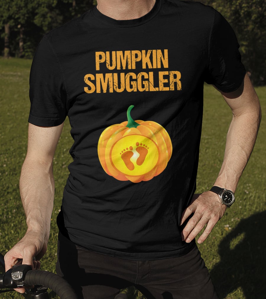Pumpkin Smuggler Pregnancy Announcement With Baby Footprints T-Shirt