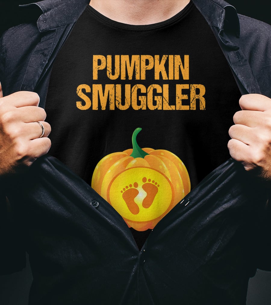 Pumpkin Smuggler Pregnancy Announcement With Baby Footprints T-Shirt