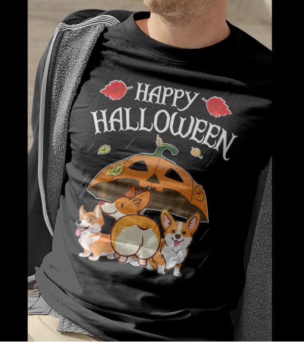 Happy Halloween Welsh Corgis Pumpkin Umbrella Rain T-Shirt