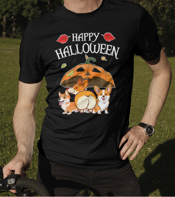 Happy Halloween Welsh Corgis Pumpkin Umbrella Rain T-Shirt