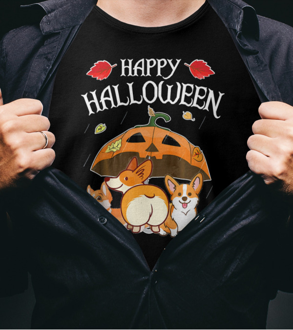 Happy Halloween Welsh Corgis Pumpkin Umbrella Rain T-Shirt