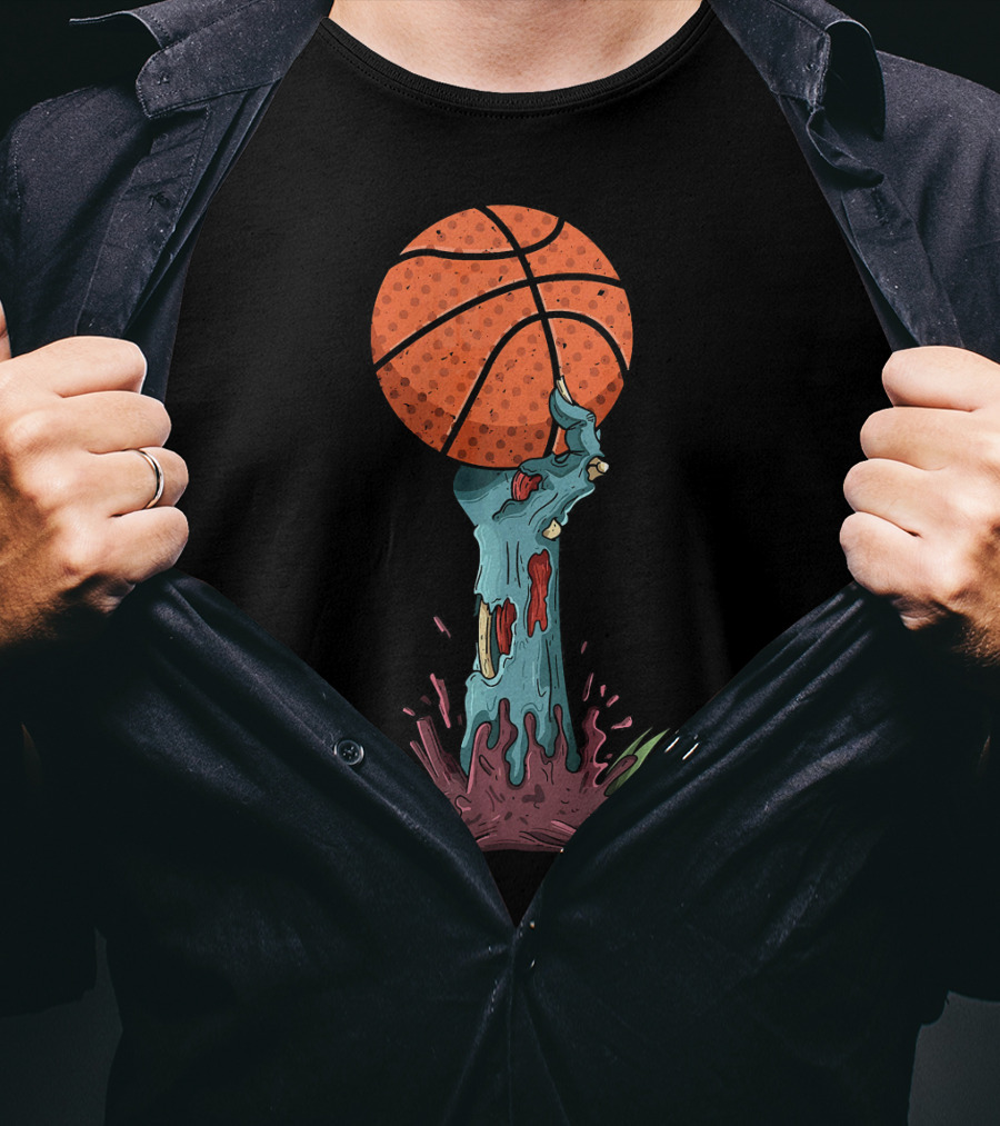 Zombie Hands Grasping Basketball Emerge From Ground T-Shirt