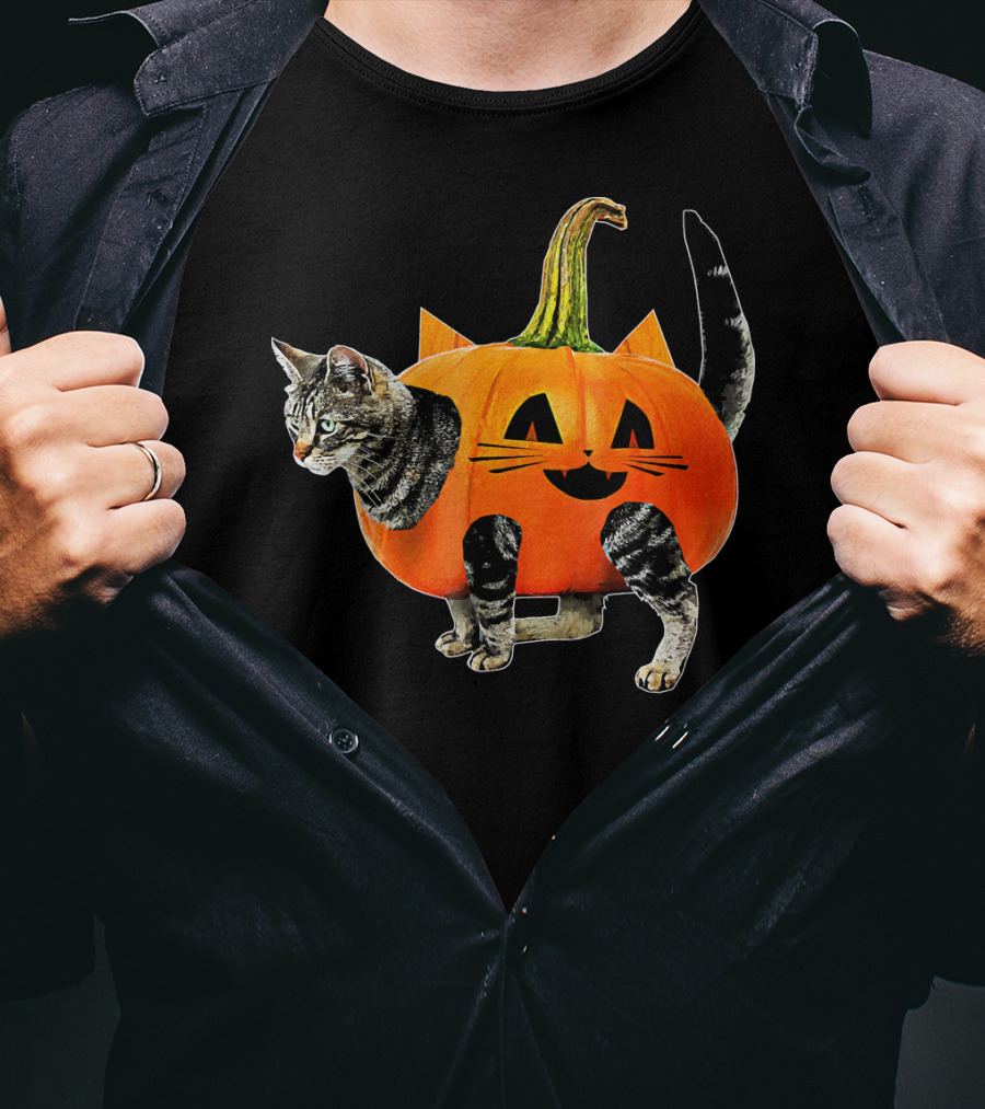 Funny Halloween Jack O Lantern Pumpkin Cat Costume T-Shirt