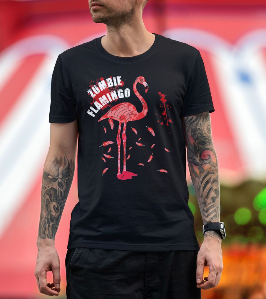 Zombie Flamingo Scary Red Splatter Feathers T-Shirt