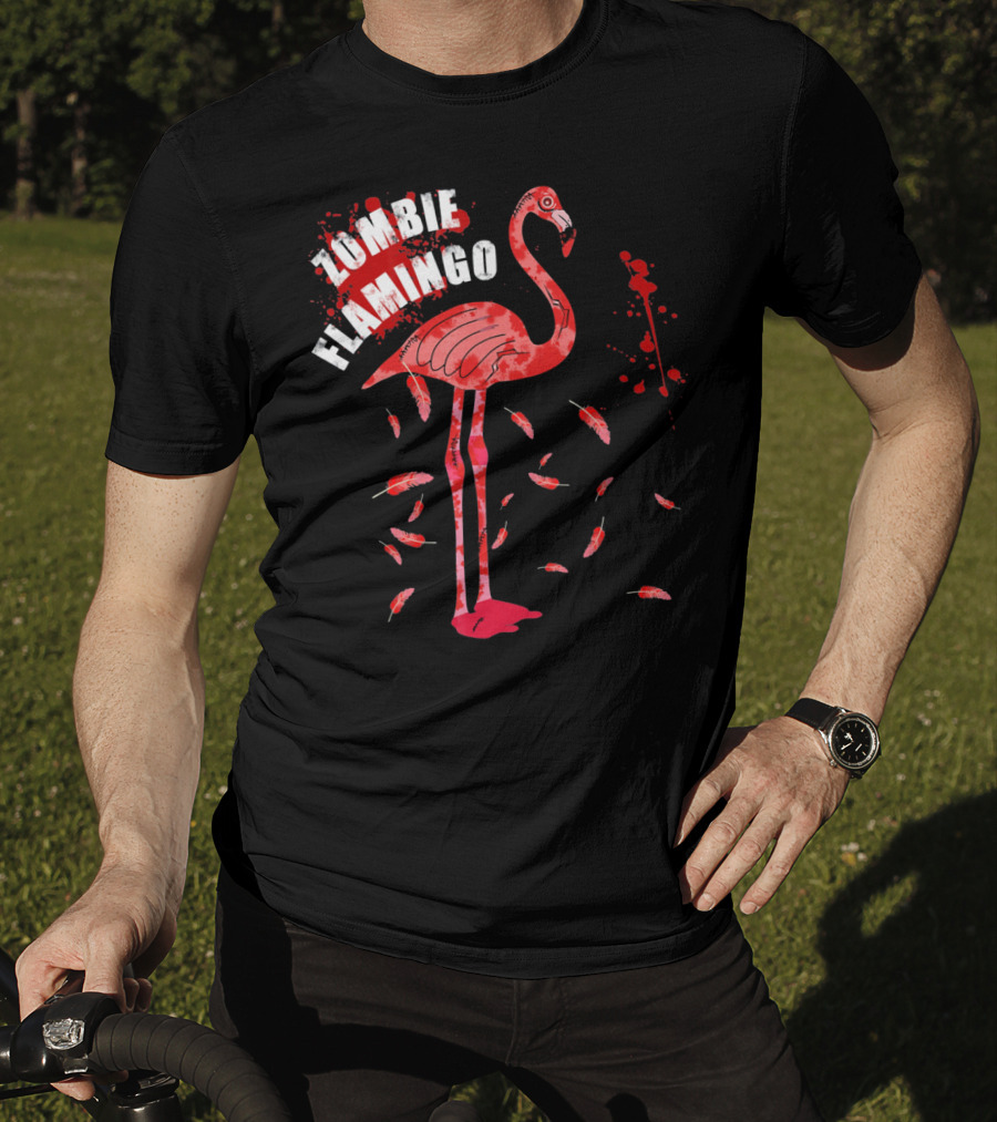 Zombie Flamingo Scary Red Splatter Feathers T-Shirt