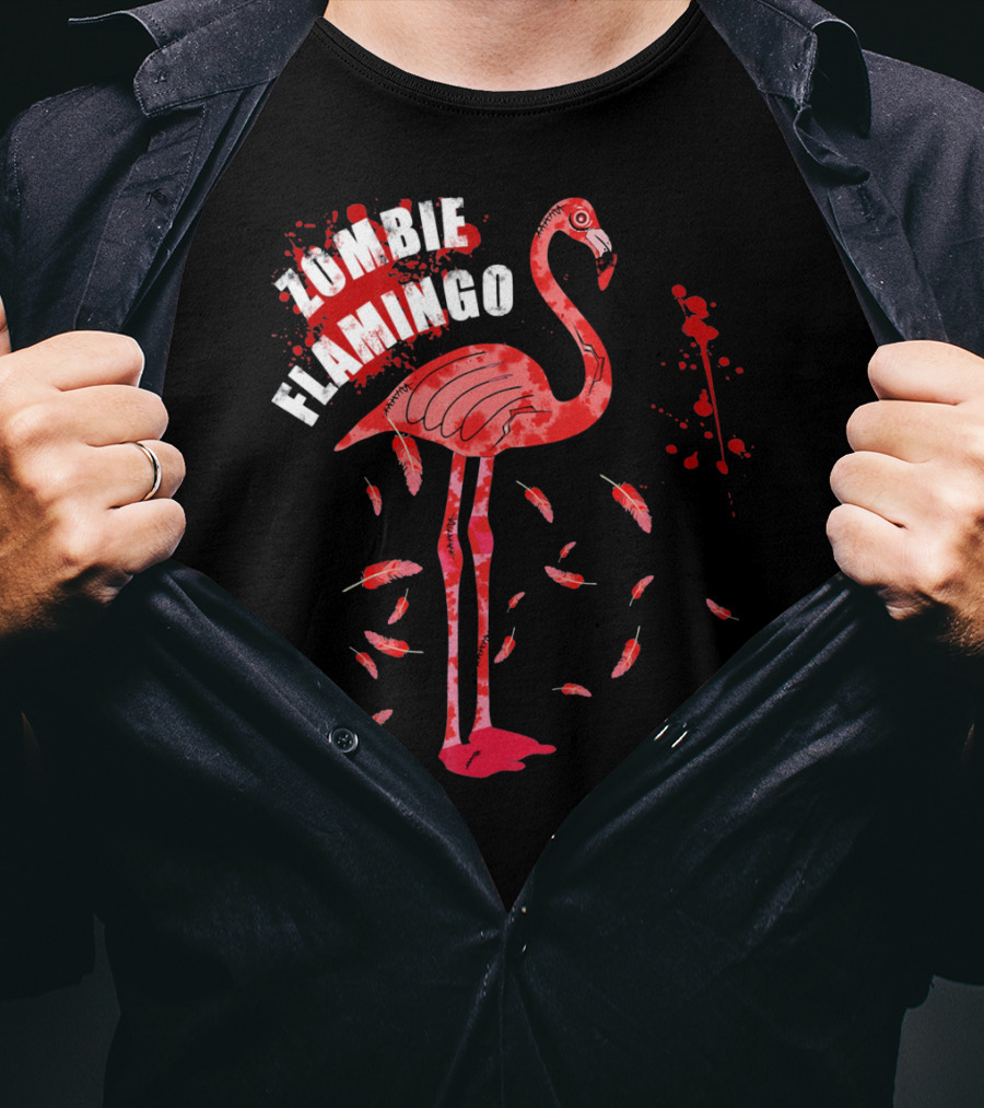 Zombie Flamingo Scary Red Splatter Feathers T-Shirt
