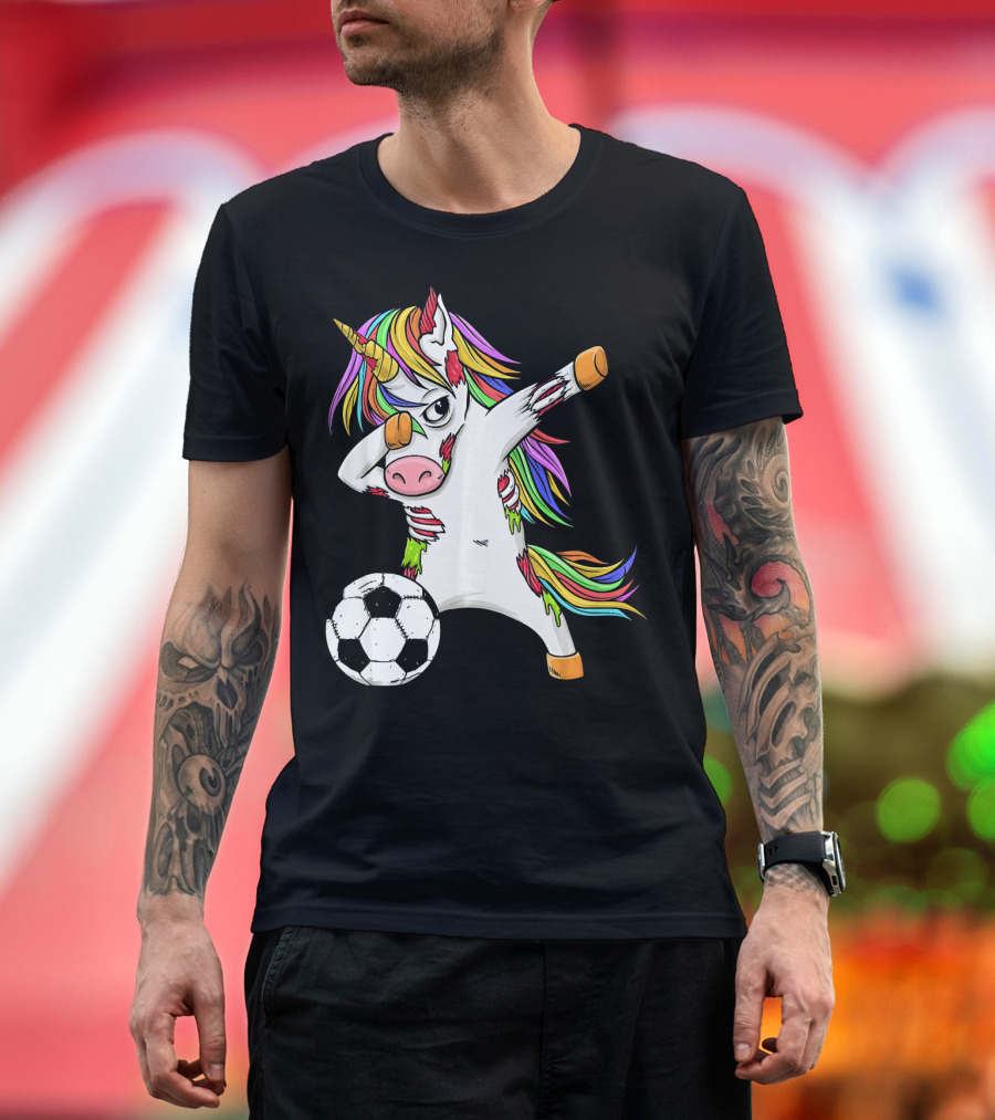 Zombie Unicorn Dabbing Halloween Soccer Ball T-Shirt