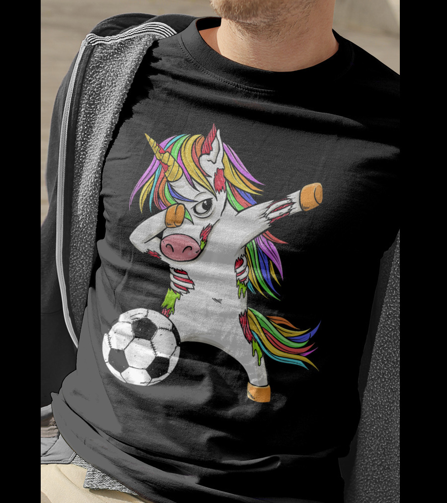 Zombie Unicorn Dabbing Halloween Soccer Ball T-Shirt