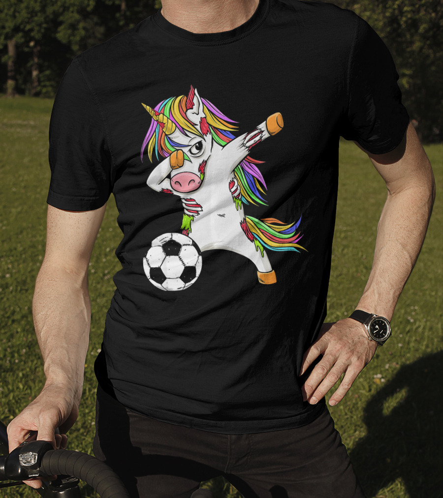 Zombie Unicorn Dabbing Halloween Soccer Ball T-Shirt