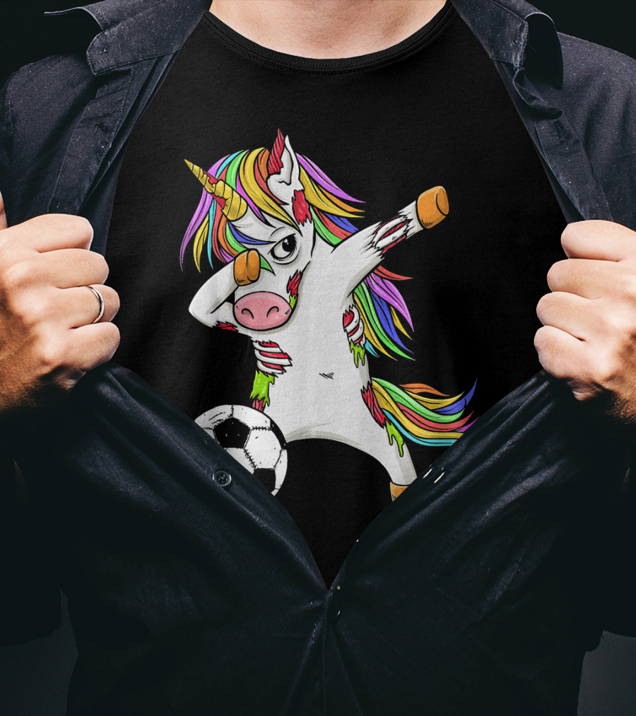 Zombie Unicorn Dabbing Halloween Soccer Ball T-Shirt