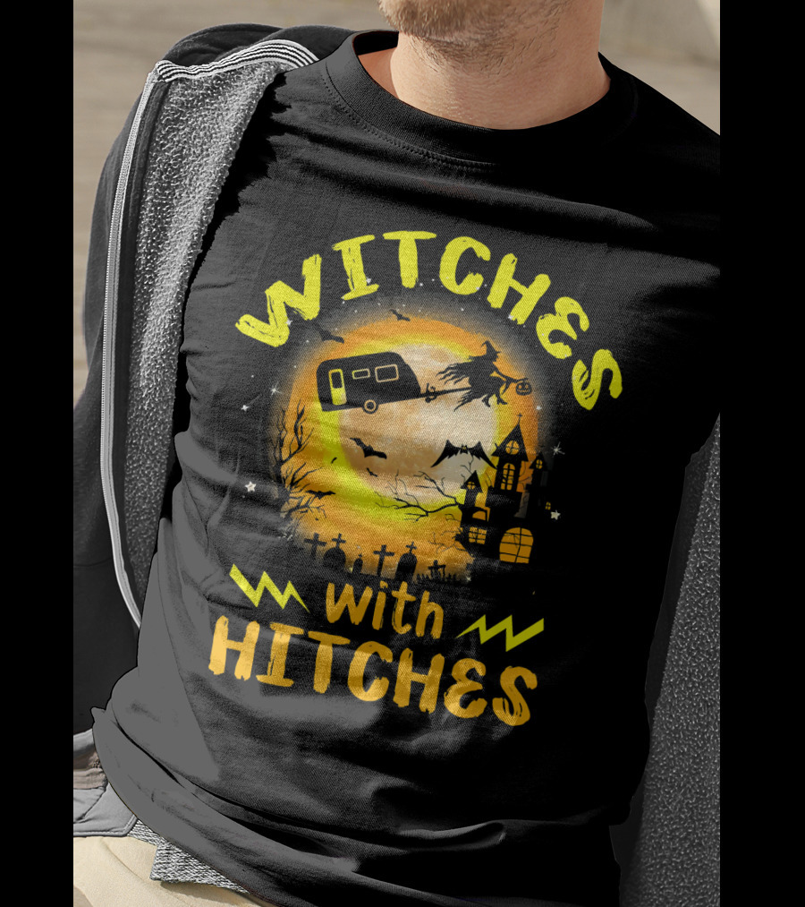 Witches With Hitches Halloween Camping Scene T-Shirt