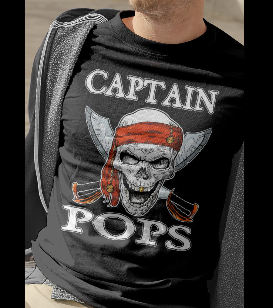 Captain Pops Funny Halloween Pirate Skull T-Shirt
