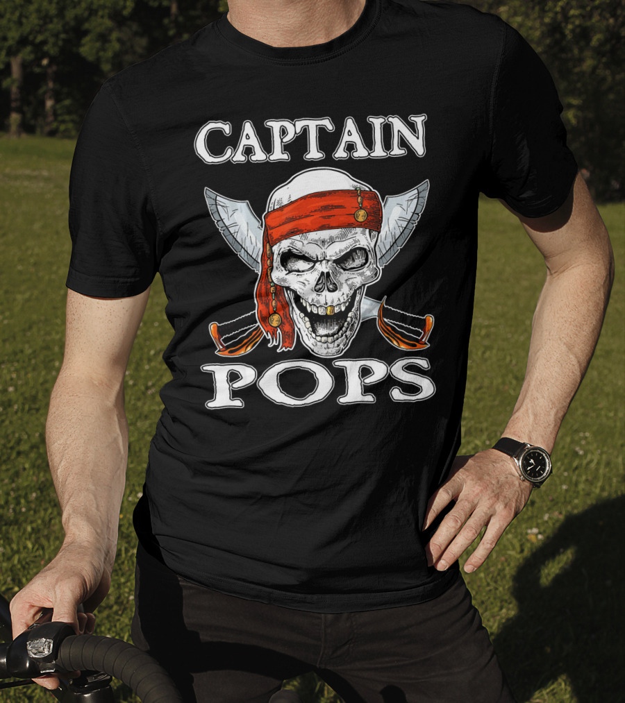 Captain Pops Funny Halloween Pirate Skull T-Shirt