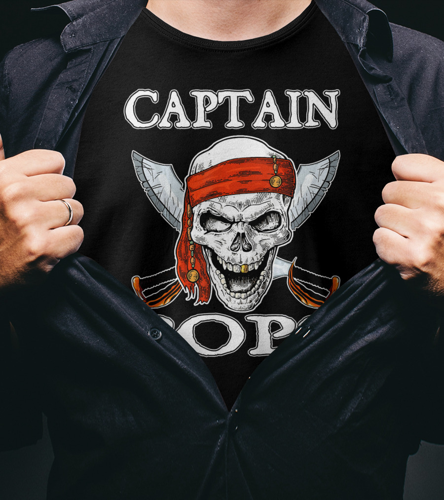 Captain Pops Funny Halloween Pirate Skull T-Shirt