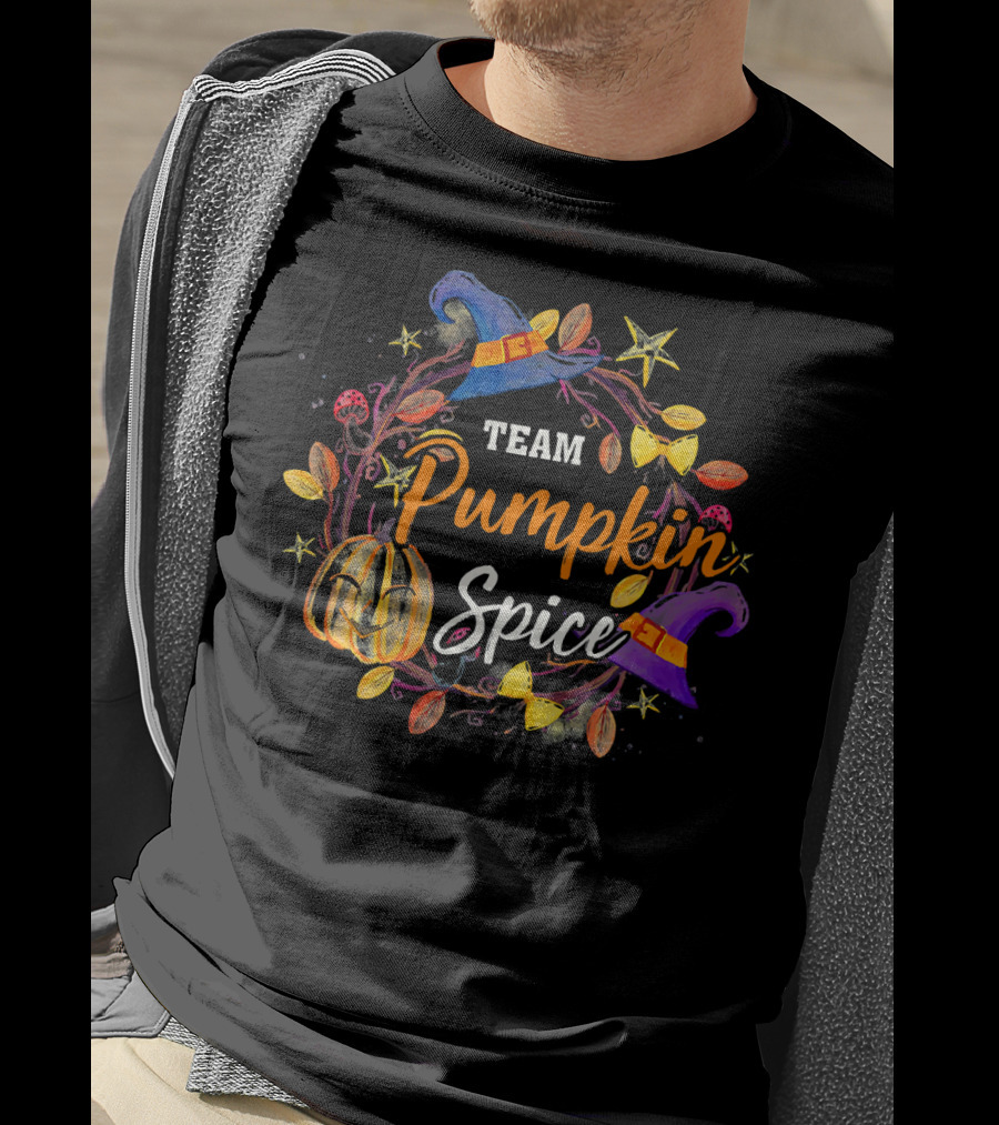 Team Pumpkin Spice Wreath With Witch Hats And Autumn Elements T-Shirt