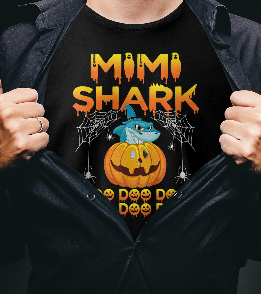Mimi Shark Halloween Pumpkin Spider Web Doo Doo Costume Mat T-Shirt