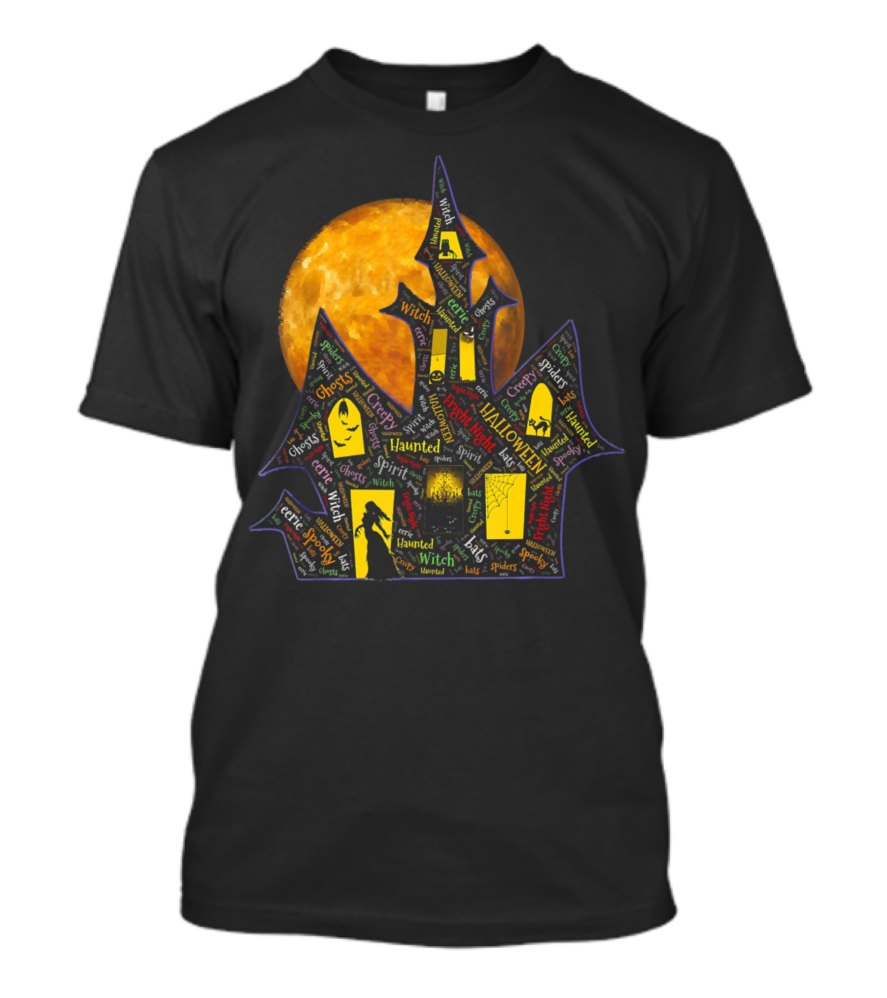Creepy Ghosts Witch Haunted Spirit Halloween Haunted Mansion Full Moon T-Shirt