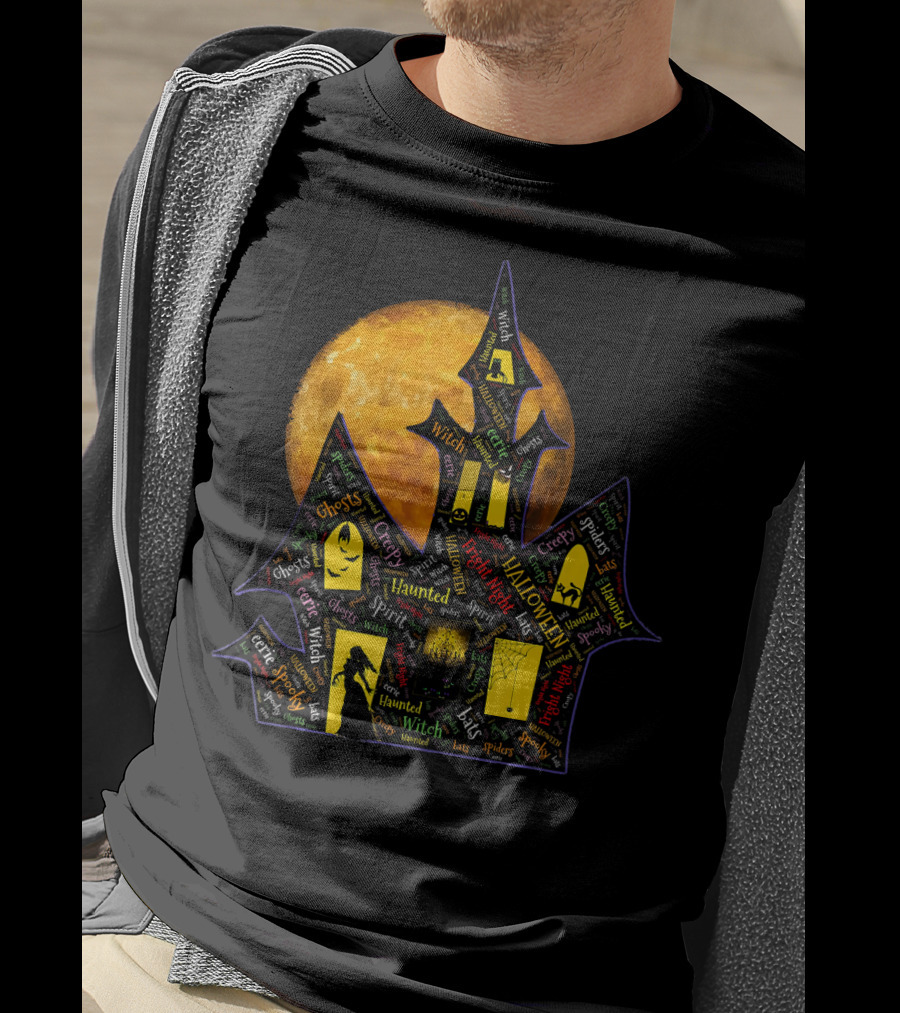 Creepy Ghosts Witch Haunted Spirit Halloween Haunted Mansion Full Moon T-Shirt