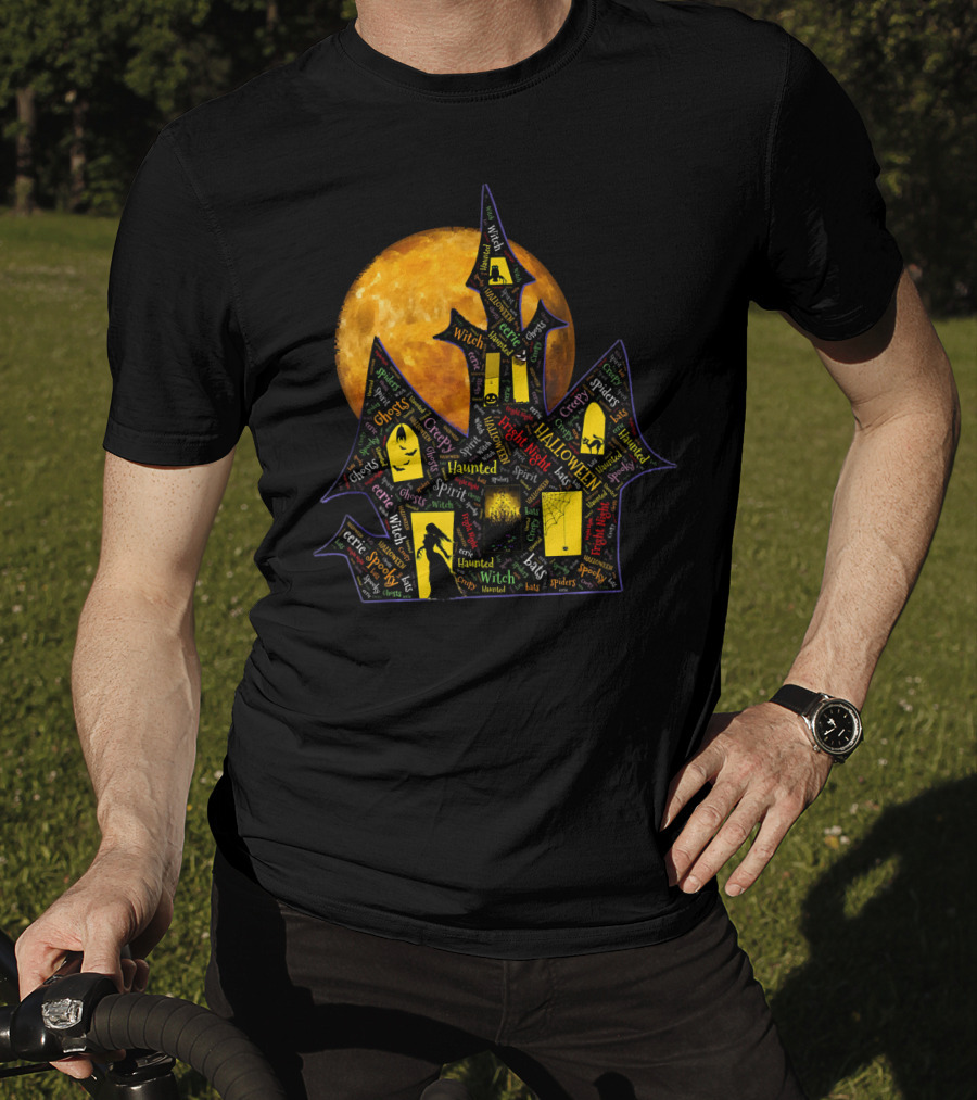 Creepy Ghosts Witch Haunted Spirit Halloween Haunted Mansion Full Moon T-Shirt
