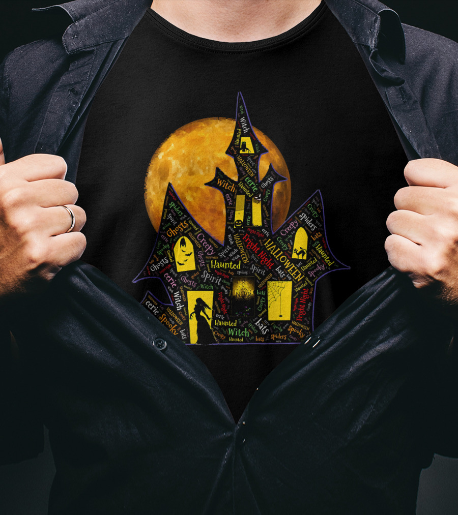 Creepy Ghosts Witch Haunted Spirit Halloween Haunted Mansion Full Moon T-Shirt